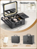 OMIRO Makeup Case, Makeup Bag with Light Up Mirror Set, Makeup Organizer Bag with Magnet Makeup Mirror for Women and Girls
