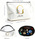 Personalized Makeup Bag Initial&Birth Flower Custom Small Travel Cosmetic Bag with Name Cute Makeup Bag for Women Girls