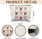 French Bulldog Makeup Bag, Coquette Pink Bow Frenchie Dog Cosmetic Bags for Women, French Bulldog Gifts Makeup Pouch, Frenchie Mom Gifts Zipper Pouch