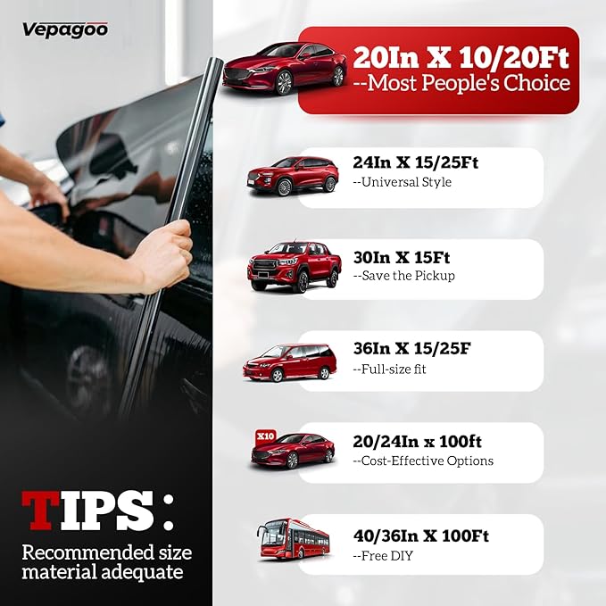 Vepagoo 35% VLT Ceramic Car Window Tint Film (40" x 100FT) - Heat & Glare Reduction, Blocks UV & IR Rays, Scratch Resistant, Privacy Car Window Tint Fit for SUV Pickup Trucks
