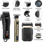 HIENA PRO Professional Cordless Hair Clippers for Men, T-Blade Beard Trimmer & Foil Shaver Set, Barber Clipper Hair Cutting Grooming Kit, Barber kit