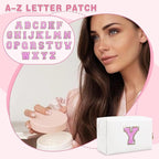 Small Initial Patch Makeup Bag Personalized Gifts Make Up Bag,White Cute PU Leather Glitter Letter Cosmetic Bag with Zipper,Trendy Portable Travel Toiletry Pouch,Preppy Stuff for Teen Girls Women Y