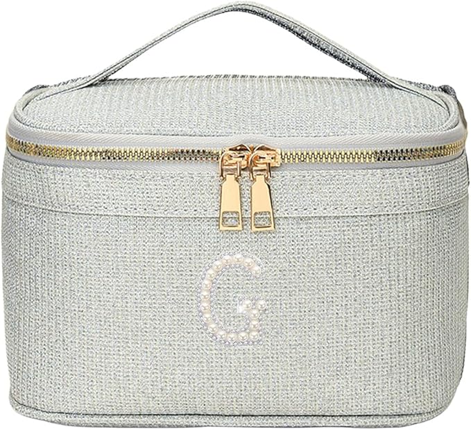 EURYNOME Makeup Bag with Custom Letter G, Water-Resistant Travel Organizer Pouch, (8.3x5.1x5.1 Inch) Cosmetic Case for Women