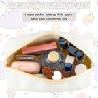 Initial Makeup Bag Personalized Preppy Travel Small Cosmetic Bag Cute PU White Chenille Letter Makeup Pouch for Purse Waterproof Zippered Toiletry Organizer for Women Girls Kids Friends (E)