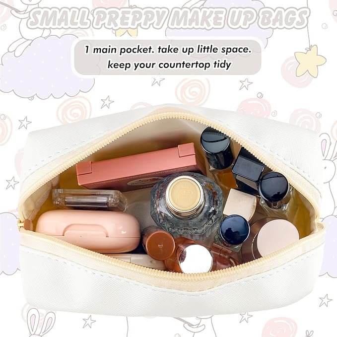 Initial Makeup Bag Personalized Preppy Travel Small Cosmetic Bag Cute PU White Chenille Letter Makeup Pouch for Purse Waterproof Zippered Toiletry Organizer for Women Girl Kid Friends(C)