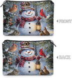 COEQINE Small Makeup Pouch for Purses for Women Leather Snowman Purse Cosmetic Bag Cute Toiletry Travel Bag For Friend for Holiday Birthday Christmas Gifts