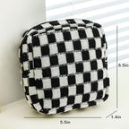 Small Black Makeup Bag for Purse, Mini Checkered Cosmetic Bag Zipper Cute Make Up Pouch Travel Toiletry Bag Quilted Aesthetic Accessories Makeup Storage Bag Organizer for Women Girls