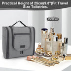 Hanging Toiletry bag & Makeup Bag for Travel, Water-Resistant Organizer Toiletries Bag with Separate Compartments, Travel Essentials Kit (Gray)