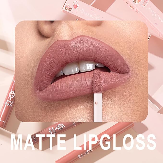3Pcs Nude Matte Lipstick Set, Ice Cream Velvet Smooth Matte Lip Gloss, 24 Hour Natural Long Lasting & Nourishing Lip Glaze Non-stick Cup for Women Makeup (Set B)