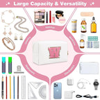 Small Initial Patch Makeup Bag Personalized Gifts Make Up Bag,White Cute PU Leather Glitter Letter Cosmetic Bag with Zipper,Trendy Portable Travel Toiletry Pouch,Preppy Stuff for Teen Girls Women W