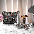 Nogrit Gothic Black Makeup Bag - Retro Black Small Cosmetic Makeup Bag for Purse, Gothic Gifts for Women