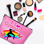 Cute Makeup Bag for Purse Canvas Waterproof Funny Cosmetic Bags for Women Zipper Travel Toiletry Pouch-I Love Gymnastics Makeup Bags-Pink