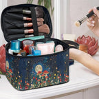 Vintage Mushroom Moon Starry Night Print Makeup Bag for Women Ladies Portable Cosmetic Bag with Zipper and Carry Handle Make Up Tote Bags Toiletry Case Organizer