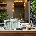 BOYATU Travel Makeup Bag for Women: Large Cosmetic Bag Set of 3 - PU Leather Make up Bag with Compartments - Compact Waterproof Toiletry Bag with Divider & Handle (B-3-Green)