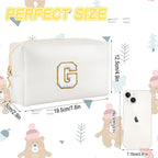 Gifts for Girls Initial Makeup Bag Personalized Cosmetic Bag with Zipper Cute Travel Toiletry Bags Waterproof PU Preppy Makeup Pouch Birthday Gift for Teen Girls Women(White G)