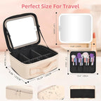 Travel Makeup Bag with LED Mirror,Removable Mirror with 3 Color Modes,Portable makeup travel organizer for Women,Makeup Case with 8 Adjustable EVA Dividers,Cosmetic Train Case with Lighted Mirror