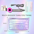 Hiroyuki Iridescent Quilted Makeup Bag, 3pcs Cute Makeup Bag Set, Large Capacity Cosmetic Organizer Travel Toiletry Pouch (plain, purple)