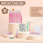 Nail Art Tools Set, 15 Nail Art Brushes 6 Nail Dotting Tool 3 Nail Stickers 2nail buffer 2 toe separator with Nail Stand Holder for Nail Tech & Beginners Nail Art Supplies Kit (Pink)