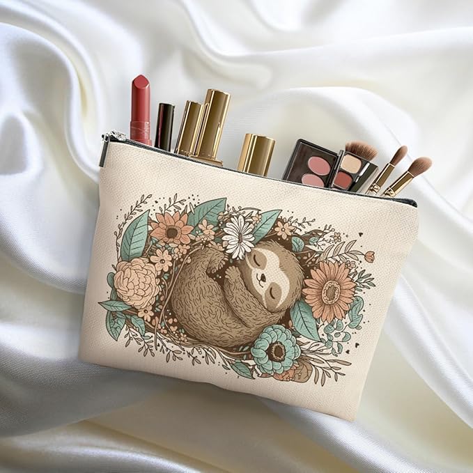 Cute Sloth Makeup Bag Sloth Gifts Cosmetic Bag Sloth Stuff Animal Lover Gifts for Women Girls Friend Daughter Sloth Gift Travel Organizer Zipper Pouch Graduation Birthday Friendship Gifts