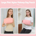 Travel Essentials Makeup Bag for Women Water-resistant Toiletry Organizer Nylon Cosmetic Pouch Preppy Stuff