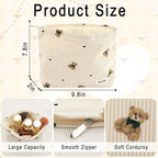 Corduroy Makeup Bag Cute Small Soft Zipper Cosmetic Bag for Purse Coquette Aesthetic Cosmetic Pouch with Bear Toiletry Storage Pouches Travel Makeup Bags Organizer Gifts for Women (Beige)