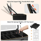 15''X11'' Large Capacity Makeup Bag with LED Mirror, Professional Makeup Case Organizer with 3 Color Light Adjustable Brightness, Travel Make up Cosmetic Case with Detachable Dividers & Shoulder Strap