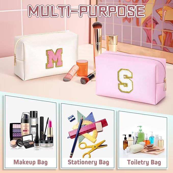 TOPEAST Preppy Makeup Bag, Cute Makeup Pouch PU Leather Waterproof Cosmetic Bag, Personalized Birthday Gifts for Mom Teacher Friends Bridesmaids Nurse, Trendy Stuff for Girls (Pink I)