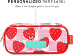 mibasies Girls Pencil Case for Kids, Multi-Slot Pencil Pouch, Strawberry Checkerboard Red