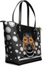 African Black Women's Leather Tote Bag, Large, Premium Vegan Leather, Full Zip, Perfect Christmas Gifts For Women
