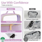 PACKISM Clear Makeup Bag - 2 Pack TSA Approved Toiletry Bag with Handle and 180° Large Opening, Sturdy Clear Toiletry Bag Fit Carry-on Travel Essential, Travel Bags for Toiletries, Purple