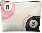 Retro Pink and Black Lucky 8 Ball Makeup Bag, Funky Preppy Cosmetic Bags for Women, Preppy Stuff Makeup Pouch, Feeling Lucky Zipper Pouch