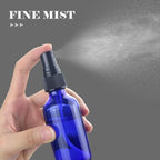 Wedama 4 oz Mini Glass Spray Bottles, Empty Small Spray Bottles with Funnel Dropper, Fine Mist for Hair, Travel, Plants, Cleaning Solutions and Skin Care (4 Pack Blue)