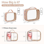 PACKISM Clear Makeup Bag - 2 Pack TSA Approved Toiletry Bag with Handle and 180° Large Opening, Clear Toiletry Bag Fit Carry-on Travel Essential, Travel Bags for Toiletries, Nude Pink Ditsy Floral