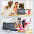 Aosbos Makeup Bag Travel Size Cosmetic Bag Zipper Makeup Pouch for Women Travel Essentials Cosmetic Pouch Makeup Organizer Purse, Blue Black