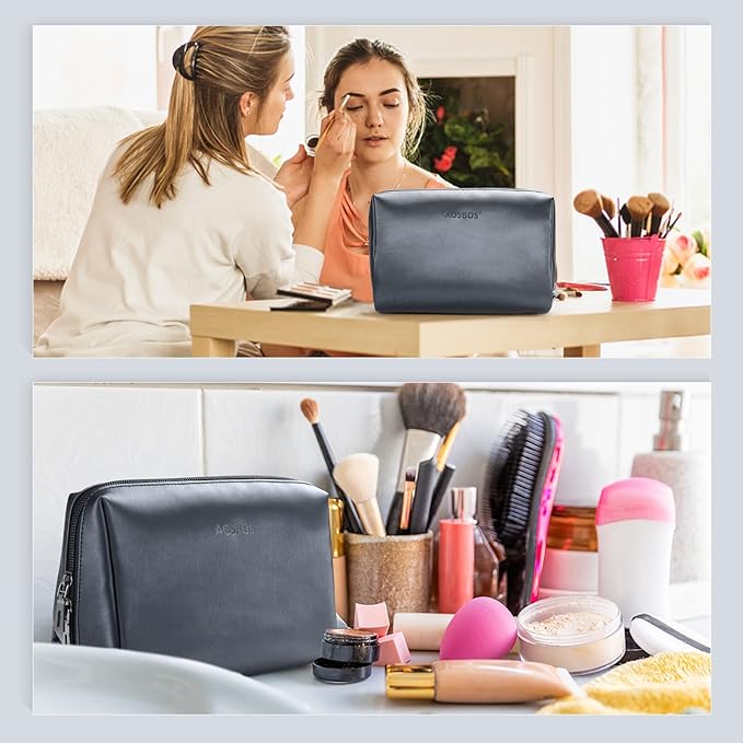 Aosbos Makeup Bag Travel Size Cosmetic Bag Zipper Makeup Pouch for Women Travel Essentials Cosmetic Pouch Makeup Organizer Purse, Blue Black