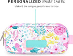 mibasies Girls Pencil Case for Kids, Multi-Slot Pencil Pouch, Flower Pink White