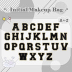 Personalized Initial A-Z Preppy Patch Makeup Bag,Small PU Chenille Letter Cosmetic Bag with Zipper for Teen Girls,Black Cute Toiletry Organizer Bag,Monogram Makeup Case Gift for Women Girls,Letter A