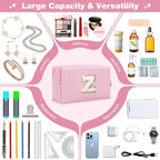 Small Personalized Initial A-Z Patch Makeup Bag,Pink Cute PU Leather Glitter Letter Cosmetic Bag for Teen Girls,Travel Toiletry Bag with Zipper,Preppy Monogrammed Birthday Gift for Daughter Niece Z