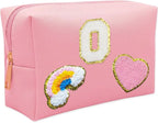 Personalized Inital Preppy Makeup Bag Set with Zipper, Monogram Waterproof Travel Cosmetic Bag for Women, Cute Preppy Patch Toiletry Bag for Traveling Outdoors, Gift Ideal for Christmas Thanksgiving