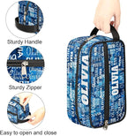 Custom Name Makeup Bag Travel Bag, Toiletry Bag Travel Large Capacity Cosmetic Container Organizer for Shampoo, Blue Geometric Pattern