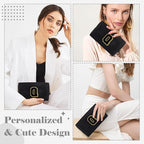 Personalized Initial A-Z Preppy Patch Makeup Bag,Small PU Chenille Letter Cosmetic Bag with Zipper for Teen Girls,Black Cute Toiletry Organizer Bag,Monogram Makeup Case Gift for Women Girls,Letter Q