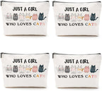 4pcs Cats Makeup Bags for Women, Cute Cat Themed Gifts Cosmetic Bag Travel Zipper Pouch for Sister Bestie, Christmas Birthday Gifts for Women Girls Cat Mom