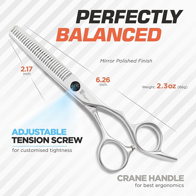 Fagaci Thinning Shears 6 Inch with Extremely Sharp Blades, Professional Hair Thinning Scissors, Durable, Smooth Motion & Fine Cut, Thinning Scissors with Sheath, Cleaning Leather, Key&Rings