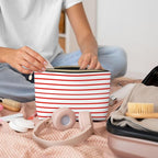 Womens Leather Makeup Bag Cosmetic Bag Travel Toiletry Bags Make Up Bags for Women Adult (White Red Line 2)