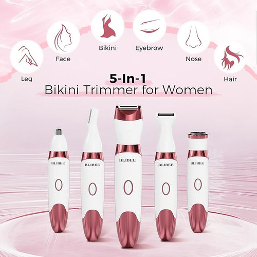 Bikini Trimmer for Women, LED Display Electric Razors for Women, 5-in-1 Electric Shaver, Rechargeable Painless Pubic Hair Trimmer for Legs, Underarms, Face & Sensitive Skin (Purple)