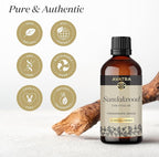 Avatra Sandalwood Essential Oil 100ML (3.38 OZ) with Glass Dropper and Travel Bottle, Pure and Natural Therapeutic Grade Sandalwood Oil for Diffuser, Aromatherapy, Massage, and DIY Candle Products