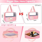 Initial Clear Makeup Bag Personalized Pink Clear Cosmetic Bag, Cute Large Make Up Bags Organizer Bag, Travel Toiletry Bag for Women Girl Gifts A (Pink)