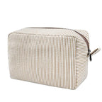 GFU Cosmetic Bags for Women, Seersucker Cosmetic Bag, Travel Toiletry Stripe Makeup Bag, Large Women Aesthetic Organizer Storage Pouch, Girls Handbags Purses, brown