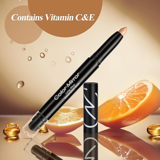 Cream Waterproof Hypoallergenic Eyeshadow Stick, long wear Metallic Glitter Matte Eye Shadow Pencil With Makeup Brush, Eye Brightener, 03 Gold Dust Shimmer