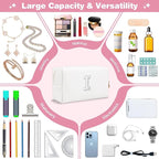 Bride Gifts – Personalized Initial Makeup Bag with Pearl Rhinestone Patch, Preppy White Monogram Cosmetic/Toiletry Pouch, bridesmaid Gifts, Bridal Shower Gifts, Wedding Gifts, Bridal Gifts,I